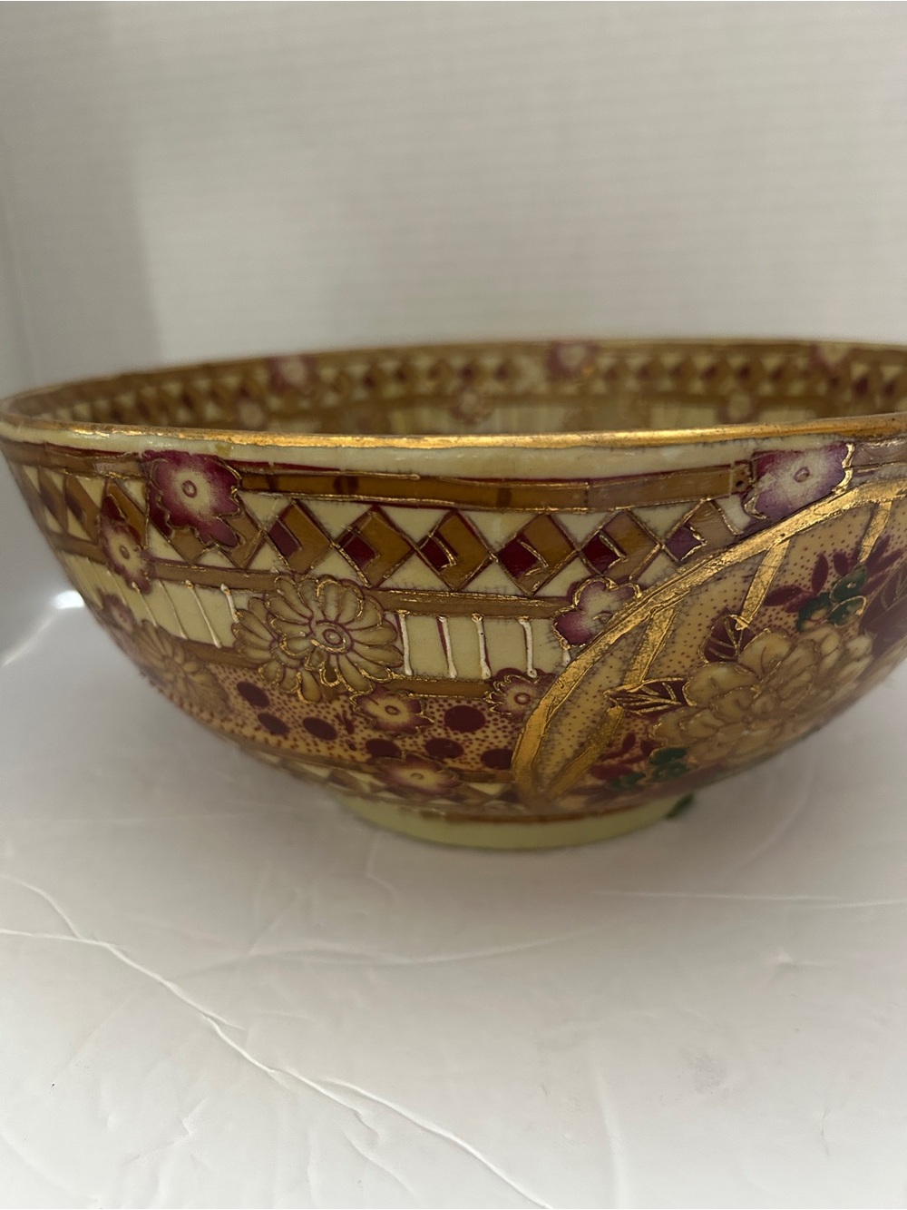 Ornate Gold and Maroon Decorative Serving Bowl